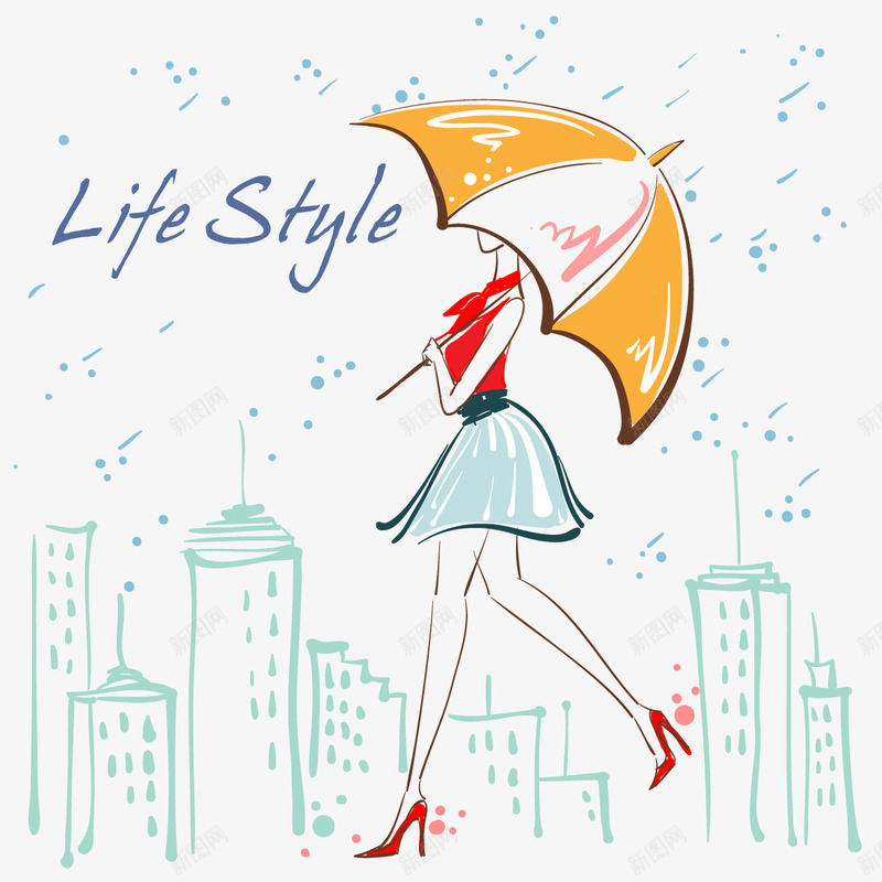 雨中少女插画矢量图ai免抠素材_新图网 https://ixintu.com 矢量女人 雨中人物插画 雨中手绘女人 矢量图