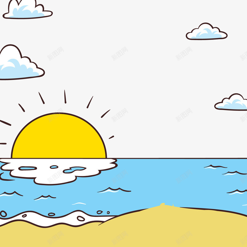蓝色大海沙滩太阳png免抠素材_新图网 https://ixintu.com 卡通太阳 背景装饰 蓝色大海 风景