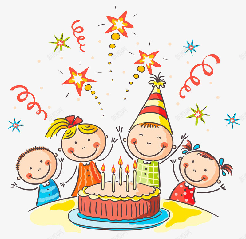 庆祝生日插图png免抠素材_新图网 https://ixintu.com 女孩 插画 生日素材 男孩 蛋糕