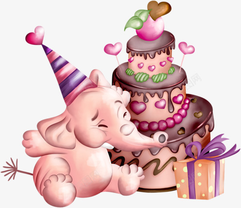 过生日的小象png免抠素材_新图网 https://ixintu.com 小象 庆典 庆祝 生日