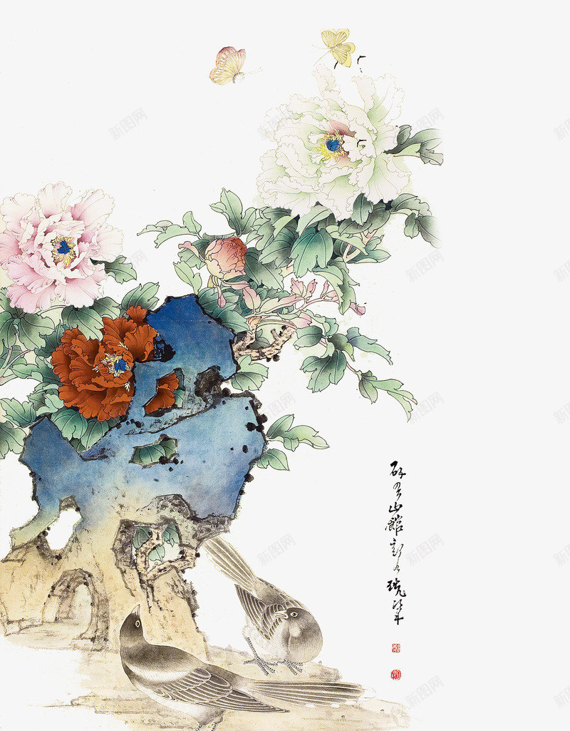 复古水墨牡丹png免抠素材_新图网 https://ixintu.com 中国 免抠素材 免费下载 复古 彩色 水墨