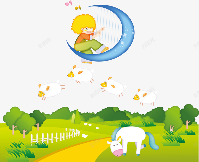 农场卡通月亮上的小孩png免抠素材_新图网 https://ixintu.com 农场 农场卡通 卡通 卡通小孩 卡通月亮 月亮 月亮卡通