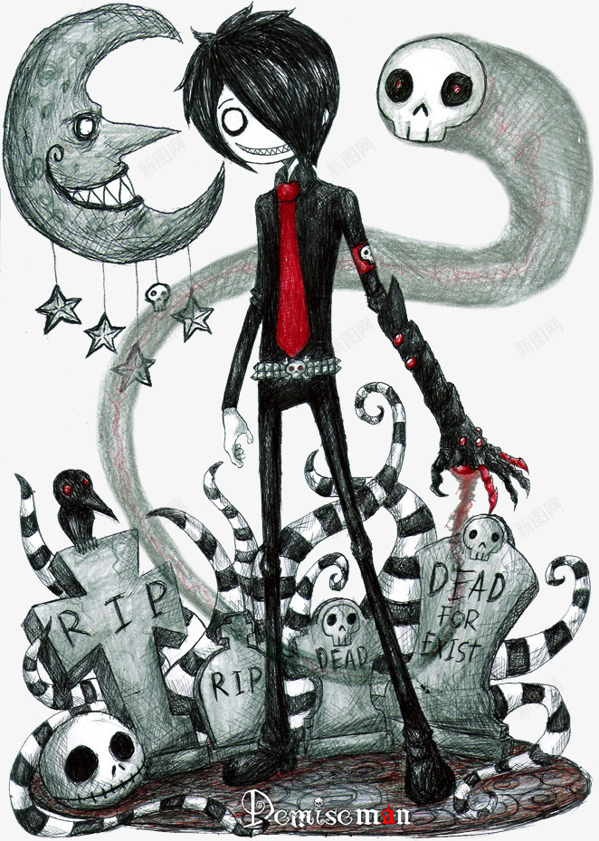 手绘魔鬼月亮魔鬼男孩png免抠素材_新图网 https://ixintu.com 月亮 男孩 魔鬼