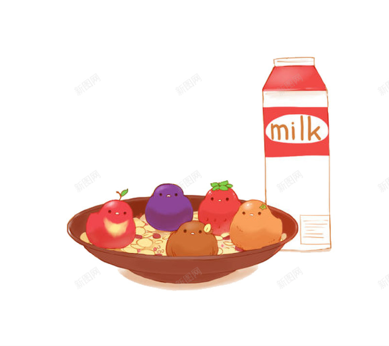 牛奶麦片矢量图eps免抠素材_新图网 https://ixintu.com 团子 小鸡 纽麦 麦片 矢量图