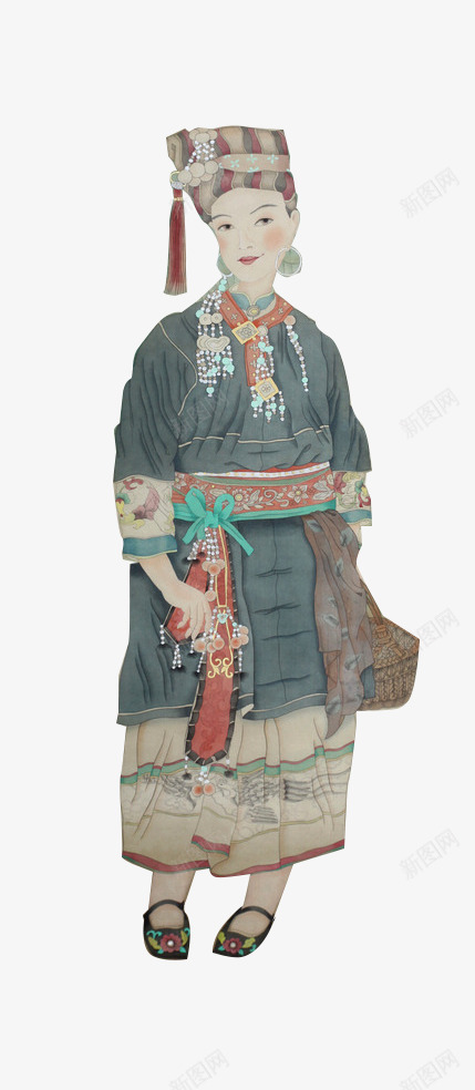羌族少女画像png免抠素材_新图网 https://ixintu.com 古典画 少数民族服饰 工笔画 羌族 羌族女 羌族服装 艺术画