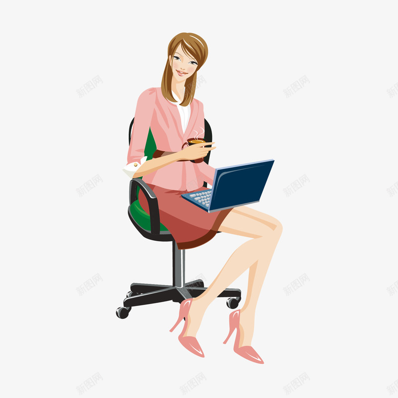 坐在椅子上拿着笔记本工作的商务png免抠素材_新图网 https://ixintu.com 咖啡 商务 女人 笔记本