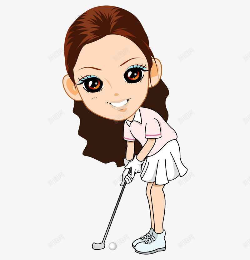 卡通打高尔夫的女人png免抠素材_新图网 https://ixintu.com 人物插图 创意 动漫动画 卡通人物 手绘 打高尔夫的女人