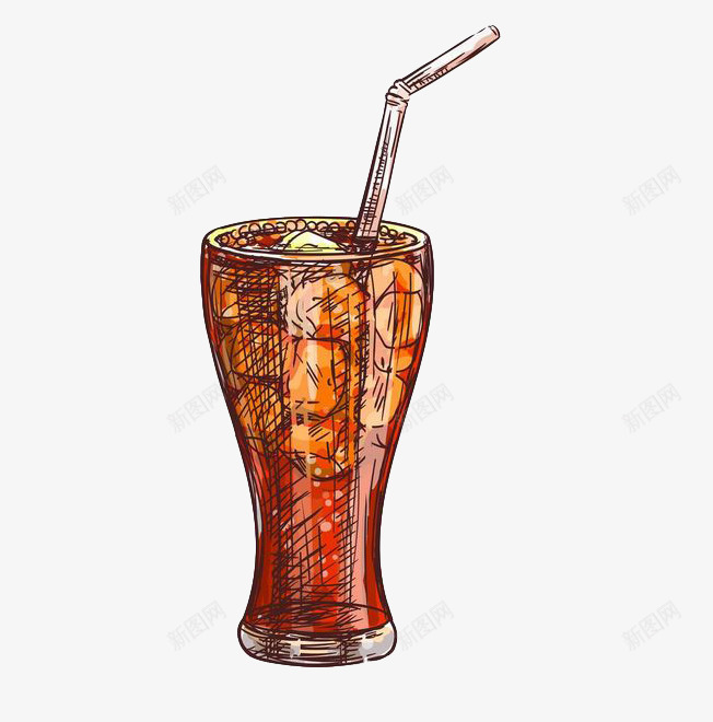 手绘玻璃杯冰可乐png免抠素材_新图网 https://ixintu.com 冰块 可乐 吸管 手绘 杯子 杯装可乐 柠乐 碳酸饮料 饮料