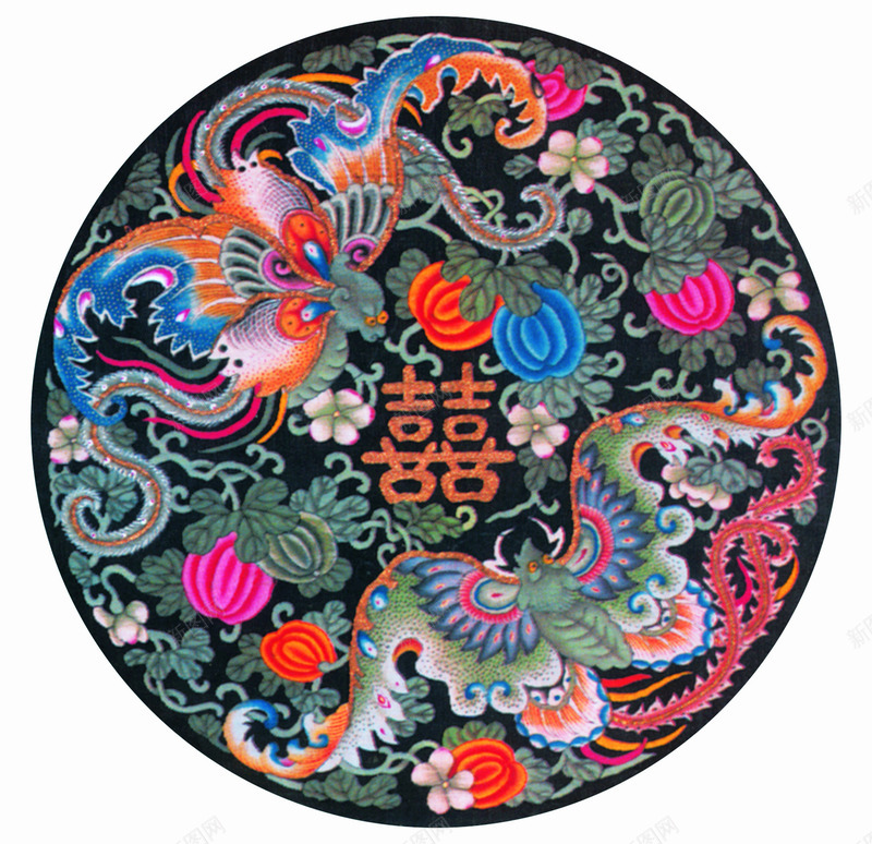 中国风刺绣双喜png免抠素材_新图网 https://ixintu.com 中国风刺绣 双喜 圆形牡丹图案 牡丹 牡丹刺绣