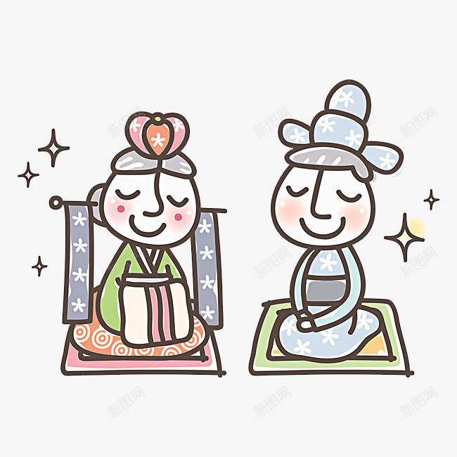 简笔韩国人png免抠素材_新图网 https://ixintu.com 动漫 卡通 女人 手绘 简图 简笔 跪坐 韩服