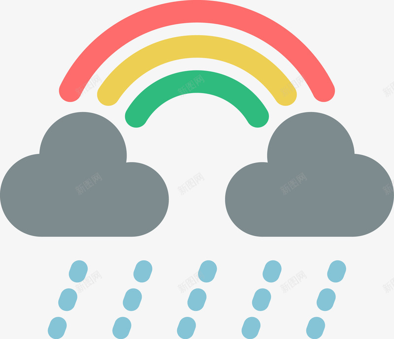 雨后彩虹图标png_新图网 https://ixintu.com 图标 多云 天气 太阳 彩色 彩虹 恶劣天气 扁平 水 闪电 雷雨