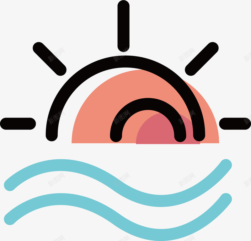 太阳升起图标png_新图网 https://ixintu.com 卡通有趣 太阳 小清新 彩色底纹 矢量图案 设计图
