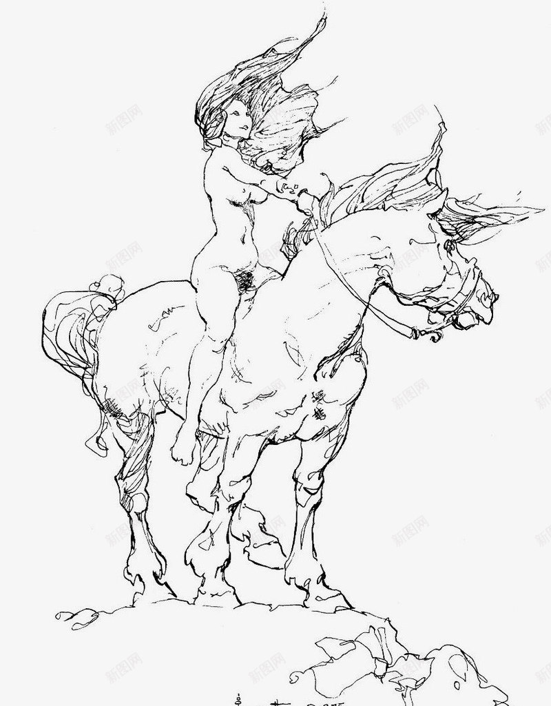 骑马人素描风中骑马的女人png免抠素材_新图网 https://ixintu.com 素描 风中骑马的女人 骑马人 黑白画