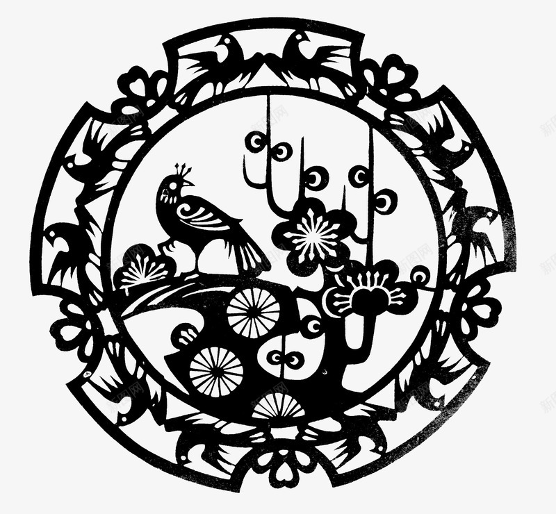 花鸟png免抠素材_新图网 https://ixintu.com 剪纸 窗花 花鸟素材 高清