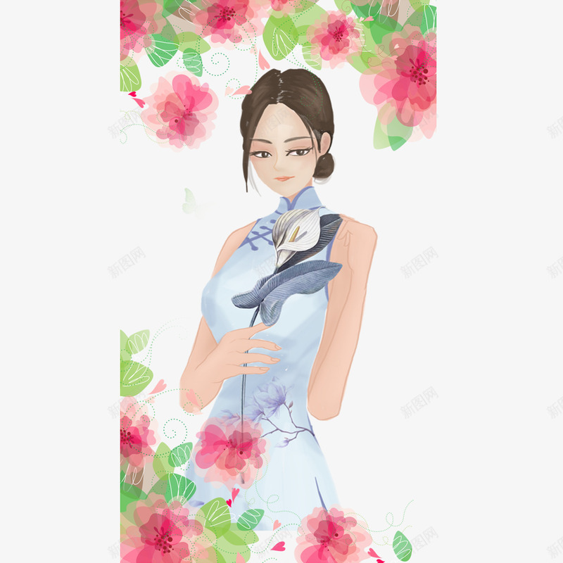 旧上海时期风姿绰约的女人png免抠素材_新图网 https://ixintu.com 女人 旗袍 旧上海 装饰画