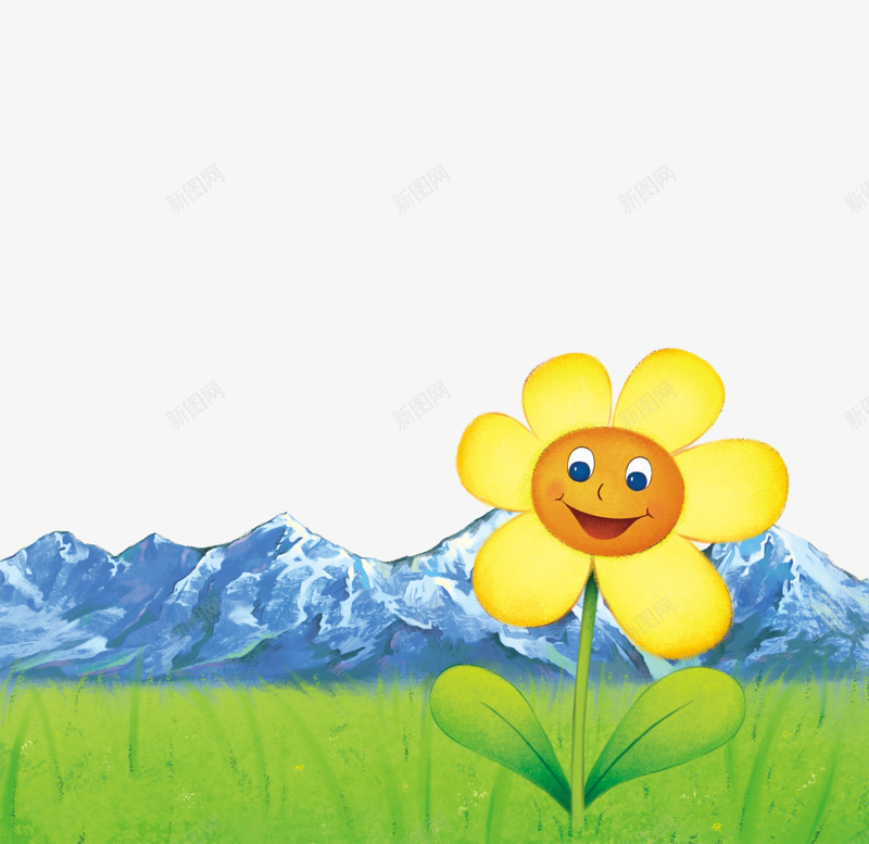 笑脸太阳花背后的雪山psd免抠素材_新图网 https://ixintu.com 太阳花 笑脸 草地 雪山 雪山索道