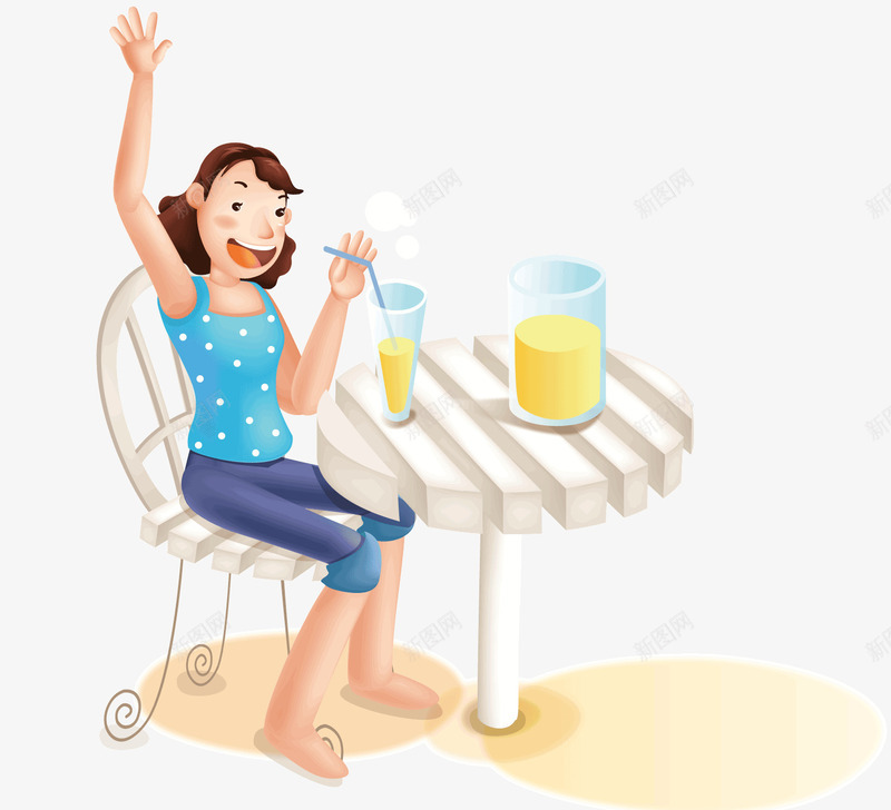 招手的女人矢量图ai免抠素材_新图网 https://ixintu.com 喝饮料的女人 女人 招手的女人 橙汁 矢量素材 等人 矢量图