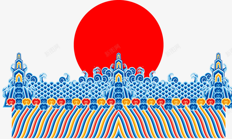海上日出psd免抠素材_新图网 https://ixintu.com 中国风 太阳 浪花 海洋 红色