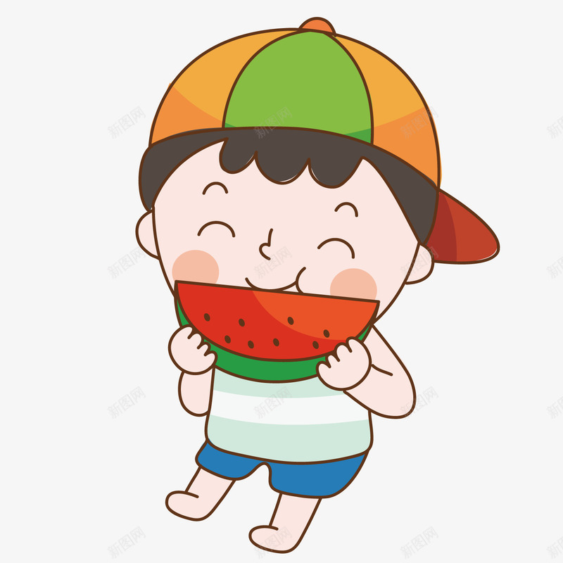 吃西瓜男孩矢量图ai免抠素材_新图网 https://ixintu.com 吃西瓜 开心 男孩 矢量图