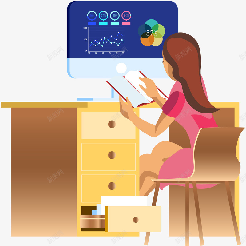 办公的女人插画矢量图ai免抠素材_新图网 https://ixintu.com 办公 商务办公 女人 学习 工作 手绘插画 矢量图