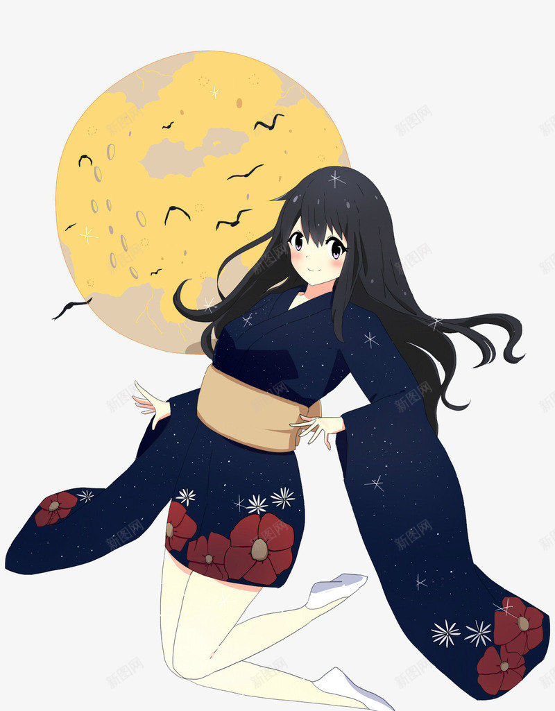 黑色长发的手绘女巫月亮png免抠素材_新图网 https://ixintu.com 女巫 月亮 长发 黑色