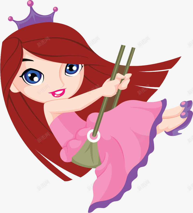 卡通荡秋千的女孩png免抠素材_新图网 https://ixintu.com 卡通女孩 女孩 荡秋千 长发美丽女孩