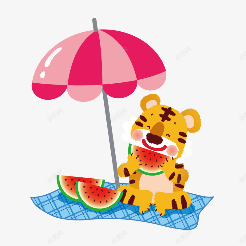 太阳伞下吃西瓜的老虎png免抠素材_新图网 https://ixintu.com 太阳伞 老虎 西瓜