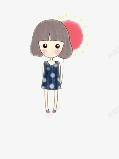 可爱的小女生png免抠素材_新图网 https://ixintu.com 卡哇伊 太阳 小女生 手绘 短发 连衣裙