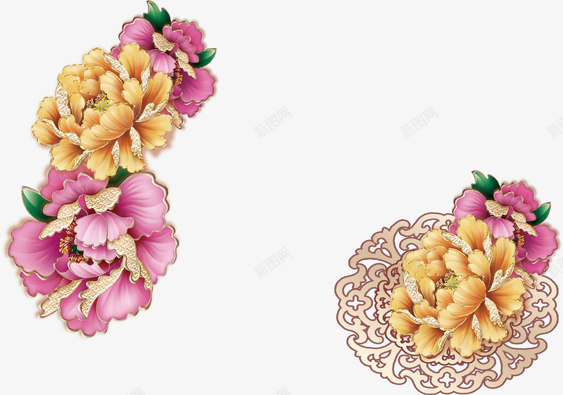 中秋节粉黄色牡丹花png免抠素材_新图网 https://ixintu.com 中秋节 牡丹花 粉黄