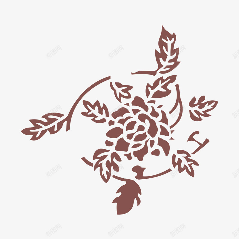 花朵镂刻png免抠素材_新图网 https://ixintu.com 中国风 创意 棕色 牡丹花 花 镂刻 镂空 雕刻