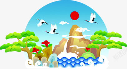 手绘仙鹤月亮树木卡通png免抠素材_新图网 https://ixintu.com 仙鹤 卡通 月亮 树木