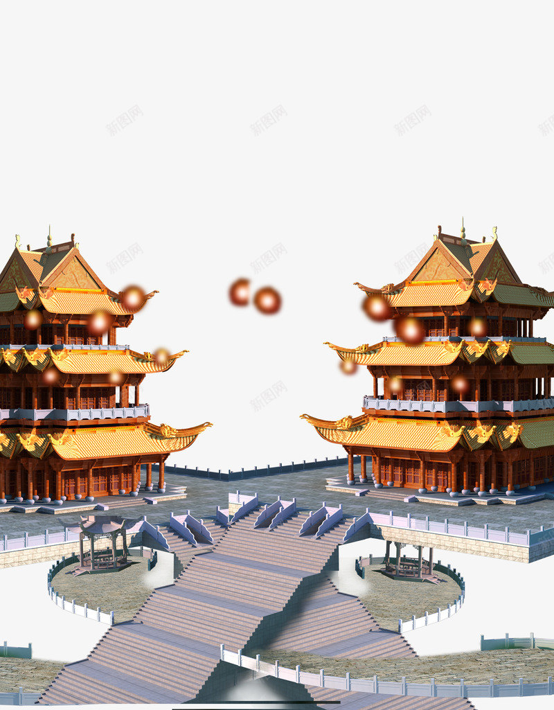 古代建筑装饰图png免抠素材_新图网 https://ixintu.com 古代建筑 彩色 炫光 阶梯