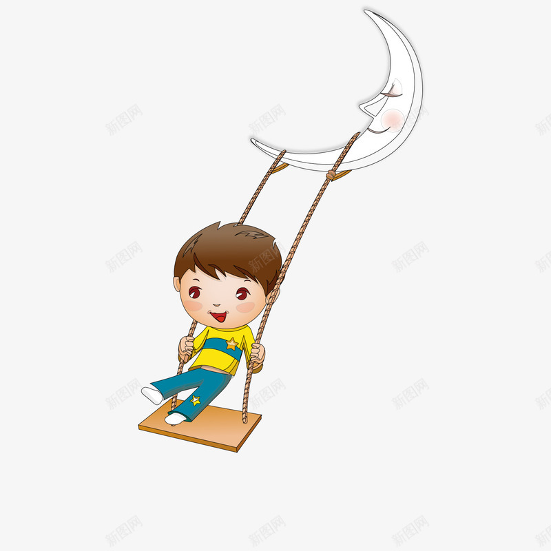月亮秋千png免抠素材_新图网 https://ixintu.com 儿童 月亮 玩耍 秋千