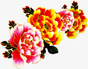 手绘黄红色牡丹花朵png免抠素材_新图网 https://ixintu.com 牡丹 红色 花朵