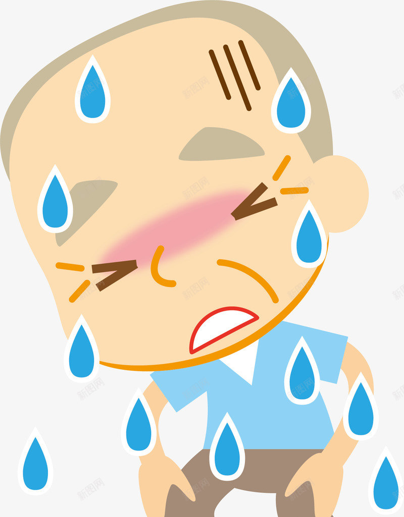 男孩矢量图ai免抠素材_新图网 https://ixintu.com 卡通手绘 太阳 太阳下汗如雨下 彩绘 流汗 热 男孩 矢量图 装饰图案
