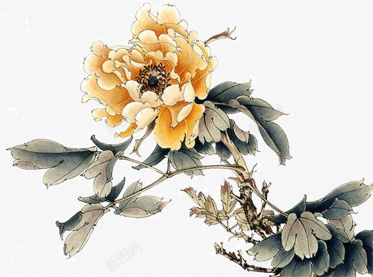 工艺画黄色牡丹花png免抠素材_新图网 https://ixintu.com 工艺画 牡丹花 黄色