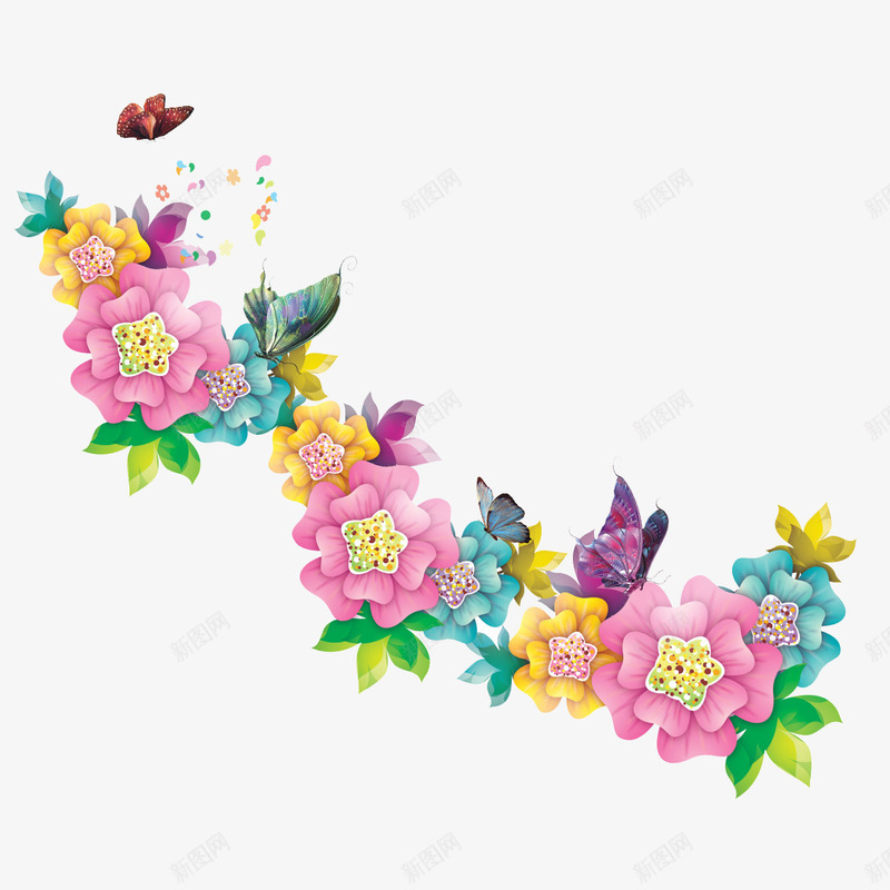 彩色花朵蝴蝶png免抠素材_新图网 https://ixintu.com 彩色 牡丹 花朵 蝴蝶