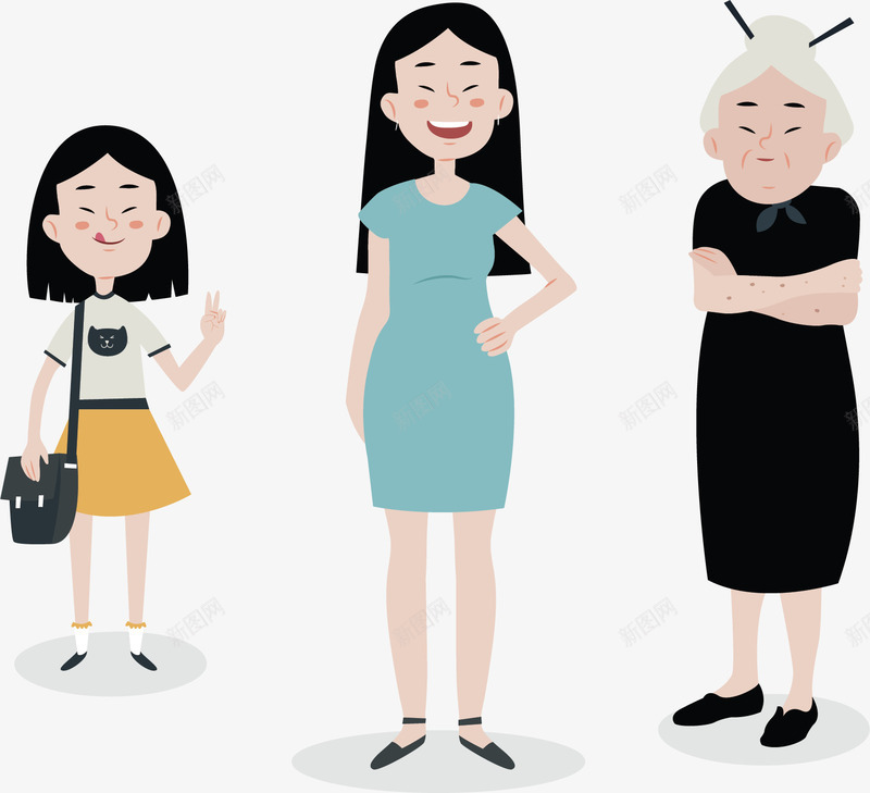 可爱开心老中青年女人矢量图ai免抠素材_新图网 https://ixintu.com 女人 女孩 年轻女人 矢量png 老中青 老年女人 矢量图