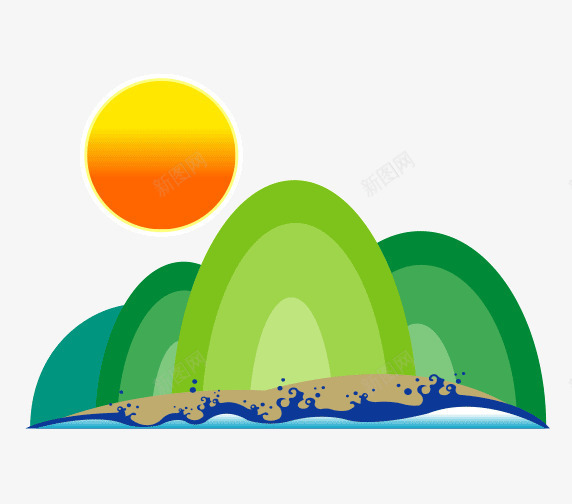 海浪png免抠素材_新图网 https://ixintu.com 卡通山 太阳 沙漠 海浪