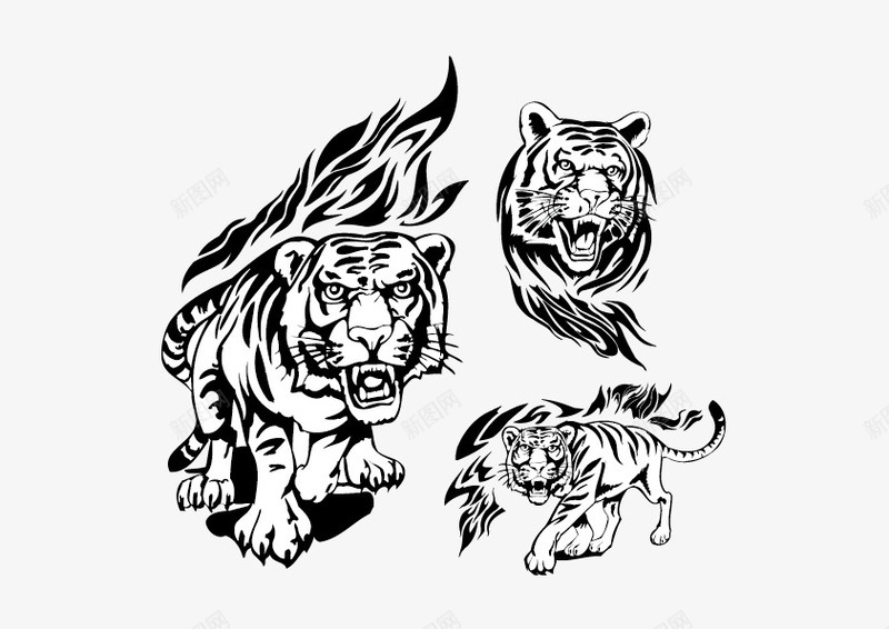 火焰老虎图腾矢量图eps免抠素材_新图网 https://ixintu.com 图腾 火焰 矢量素材 老虎 矢量图