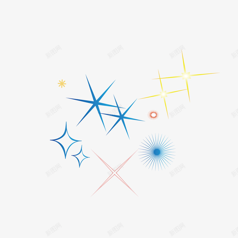 十字形星光笔刷矢量图ai免抠素材_新图网 https://ixintu.com 星光笔刷 红色 蓝色 黄色 矢量图
