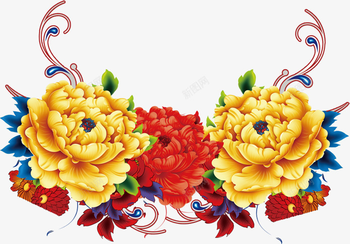 彩绘牡丹花黄色红色牡丹花花朵png免抠素材_新图网 https://ixintu.com 彩绘 牡丹花 红色 花朵 黄色
