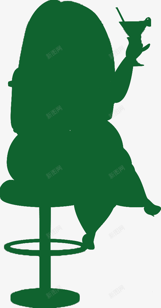 拿酒杯的胖女人绿色剪影png免抠素材_新图网 https://ixintu.com 剪影 绿色 胖女人 装饰