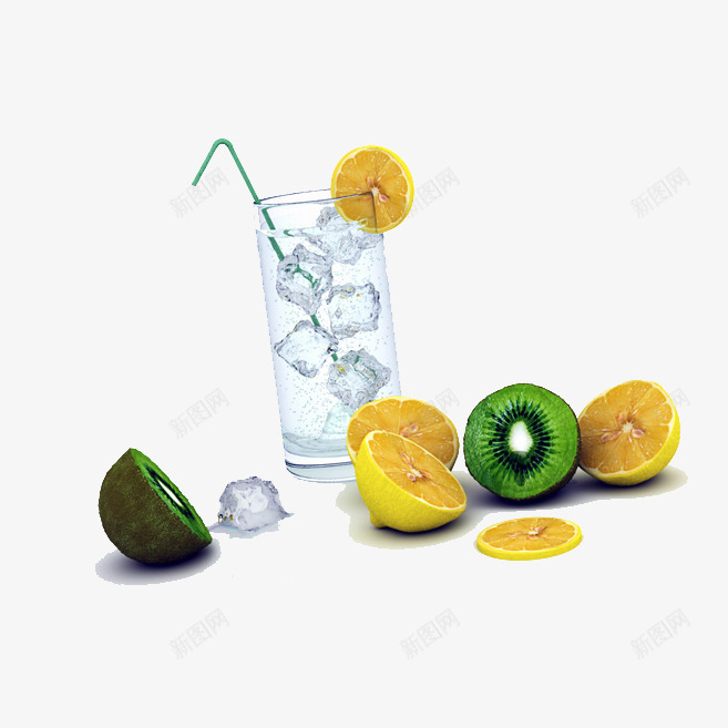 夏天冰镇饮料png免抠素材_新图网 https://ixintu.com 冰块 夏天 柠檬 猕猴桃 饮料