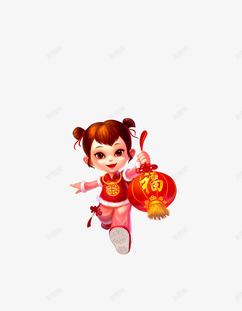 庆祝新年女孩png免抠素材_新图网 https://ixintu.com 卡通人物 女孩 新年 灯笼 红色