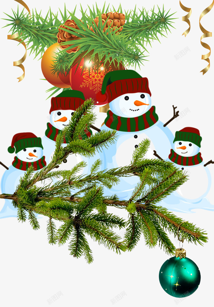 一群雪人松枝png免抠素材_新图网 https://ixintu.com 冬日 冬日素材 庆祝 庆祝素材 松枝 节日 节日素材 雪人