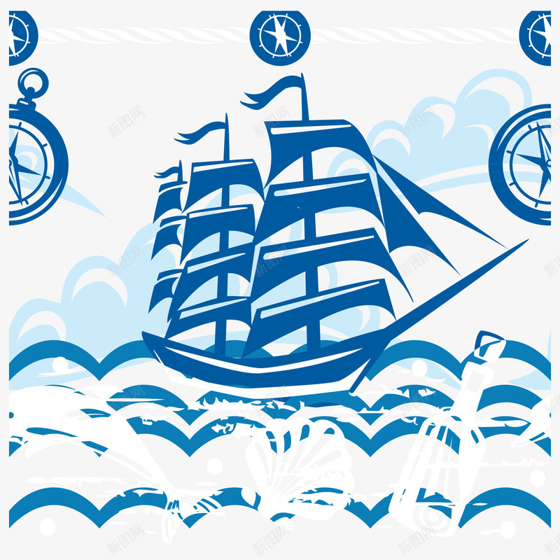 航行手绘帆船矢量图eps免抠素材_新图网 https://ixintu.com 帆船 波浪 航行 蓝色 矢量图