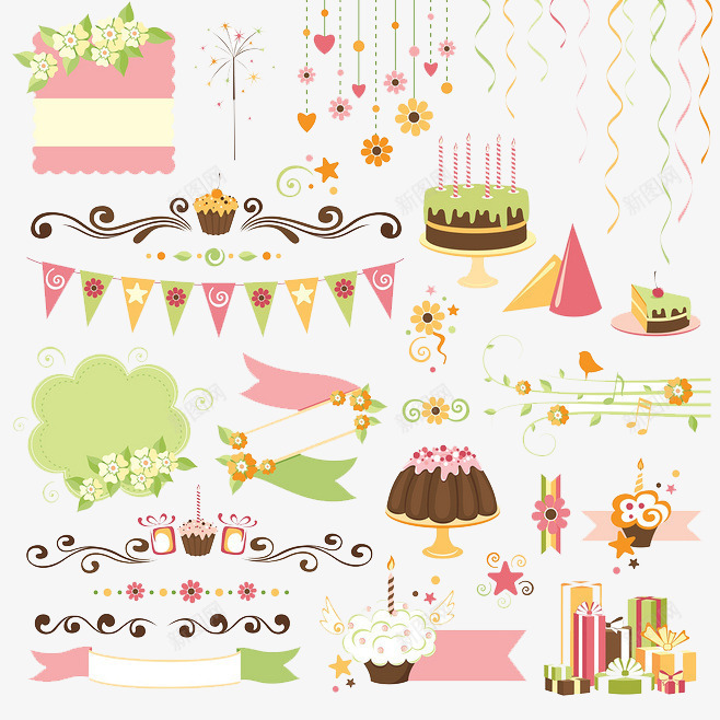 庆祝png免抠素材_新图网 https://ixintu.com 庆祝 彩带 标签 生日 礼物 聚会 节日 蛋糕