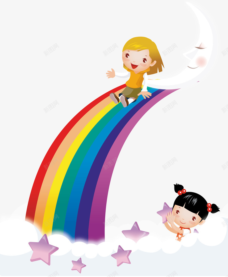 卡通彩虹滑板png免抠素材_新图网 https://ixintu.com png 七彩 卡通 女孩 彩虹 月亮