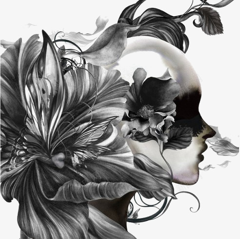 墨色插画图标png_新图网 https://ixintu.com 墨色 女人 手绘 插画 水墨画 油墨画 灰色 美女 黑色
